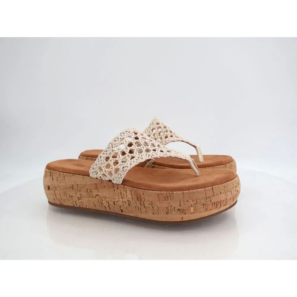 Lucky Brand Jaslene Flatform Sandal Wedge Crochet Boho Size 10 M Ivory Thong